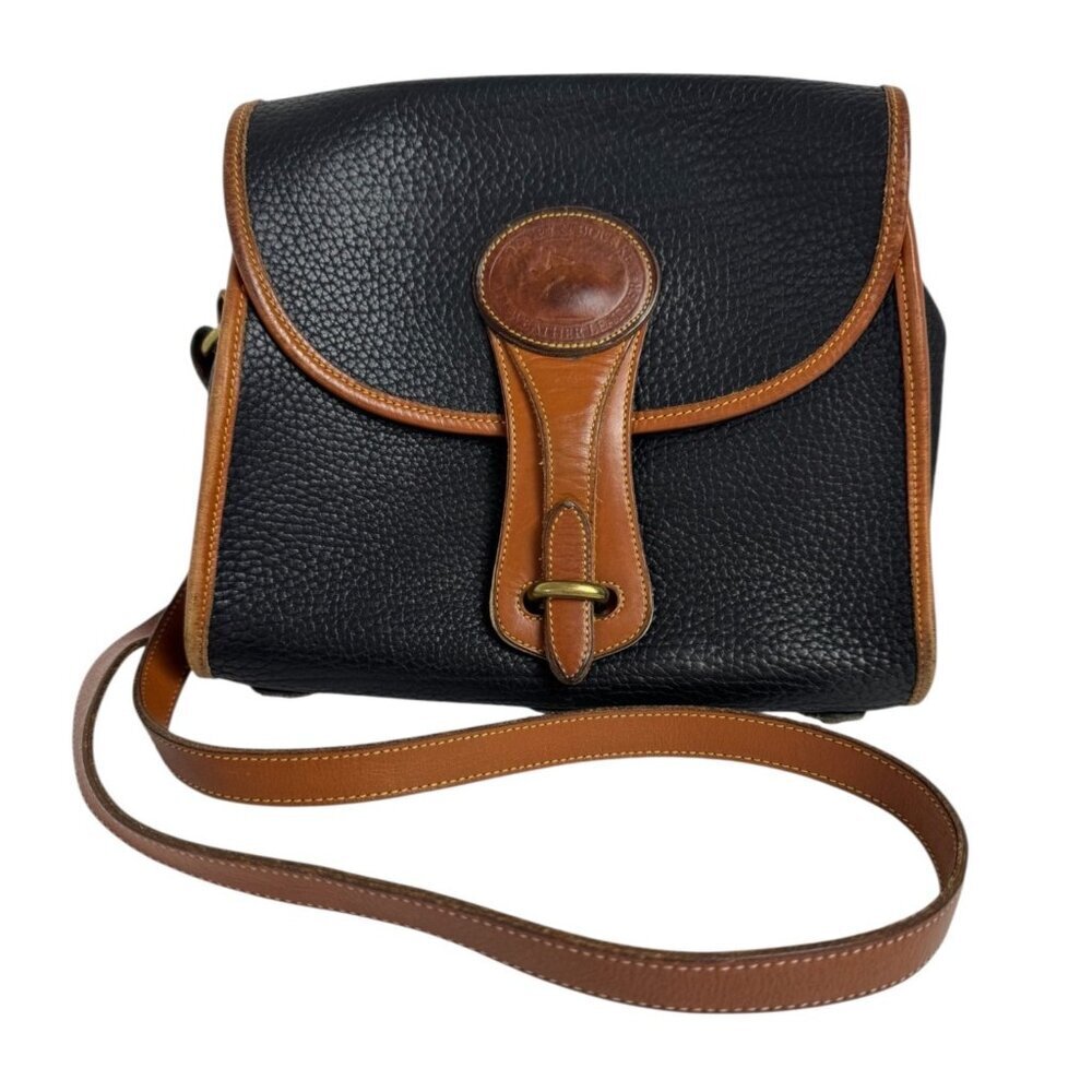 Dooney & Bourke VTG Essex Shoulder Bag Black Tan All Weather Leather USA Classic - Picture 1 of 16